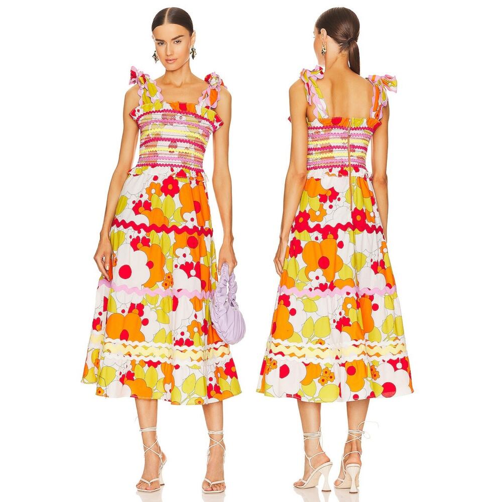CeliaB Sunstone Midi Dress Floral Ruffle Summer Vacation Boho Party Cocktail M